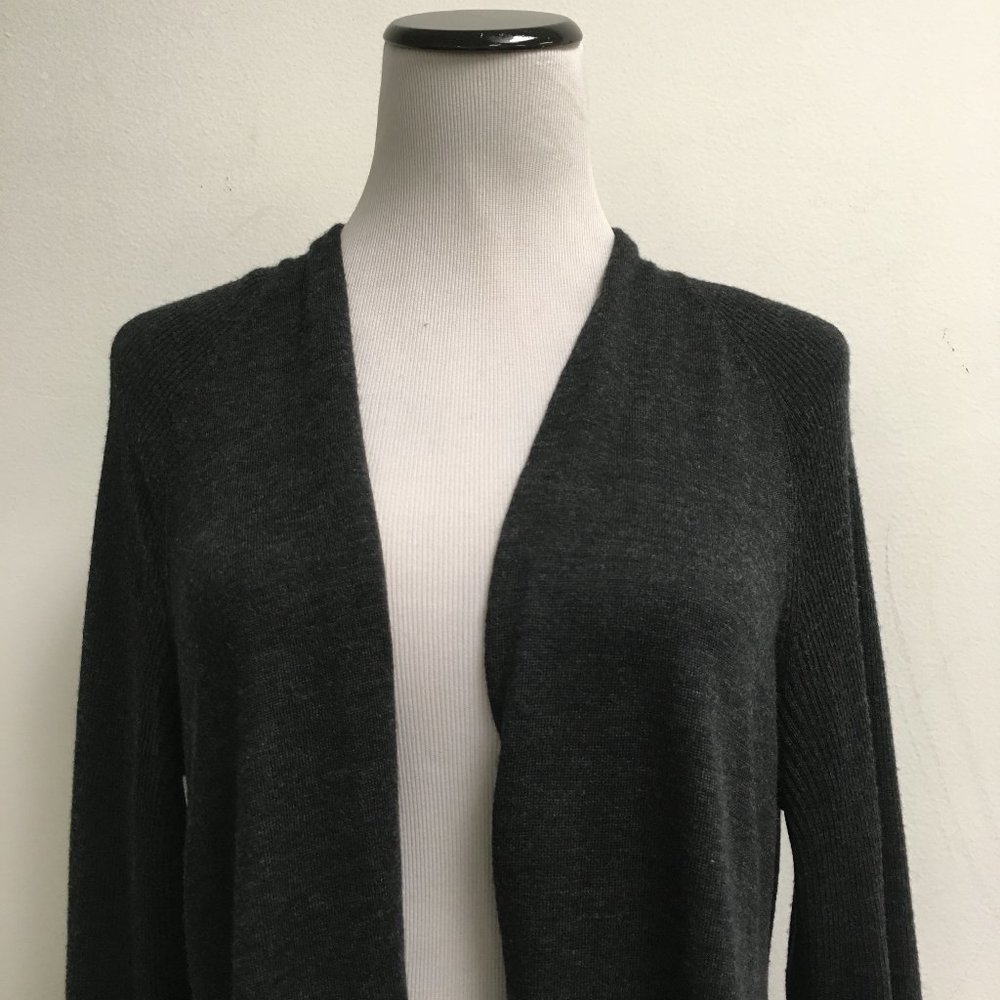 Eileen Fisher charcoal black heather merino wool cardigan open sweater duster PL - Picture 2 of 5
